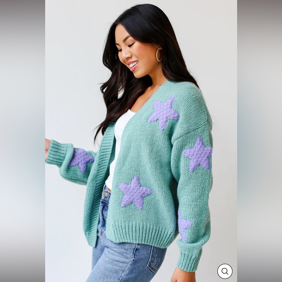 Simply Starstruck Sweater Cardigan from Dress Up Boutique in M/L, color Sage. - Picture 7 of 9